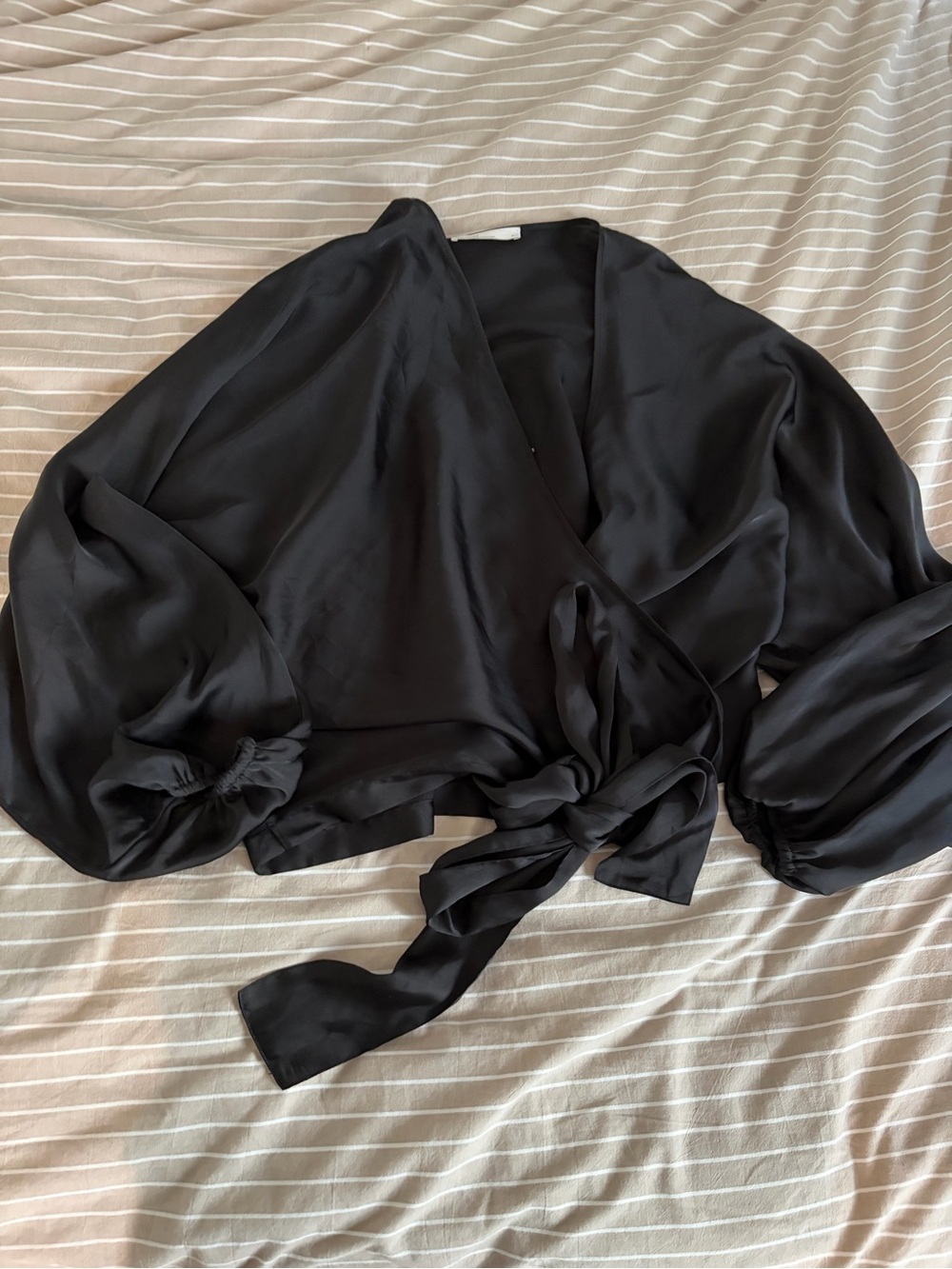 OAK + FORT Black Satin Wrap Blouse